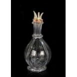 19th Century quadruple spirit decanter, divided into four sections titled Gin, Rhum, Whiskey and