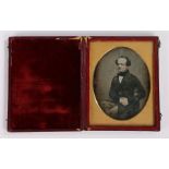 19th Century quarter plate daguerreotype, circa 1850's of a seated man with moustache, housed within