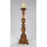 Italian Baroque style picket stick, with an acanthus leaf and vase stem above paw feet, 94cm high