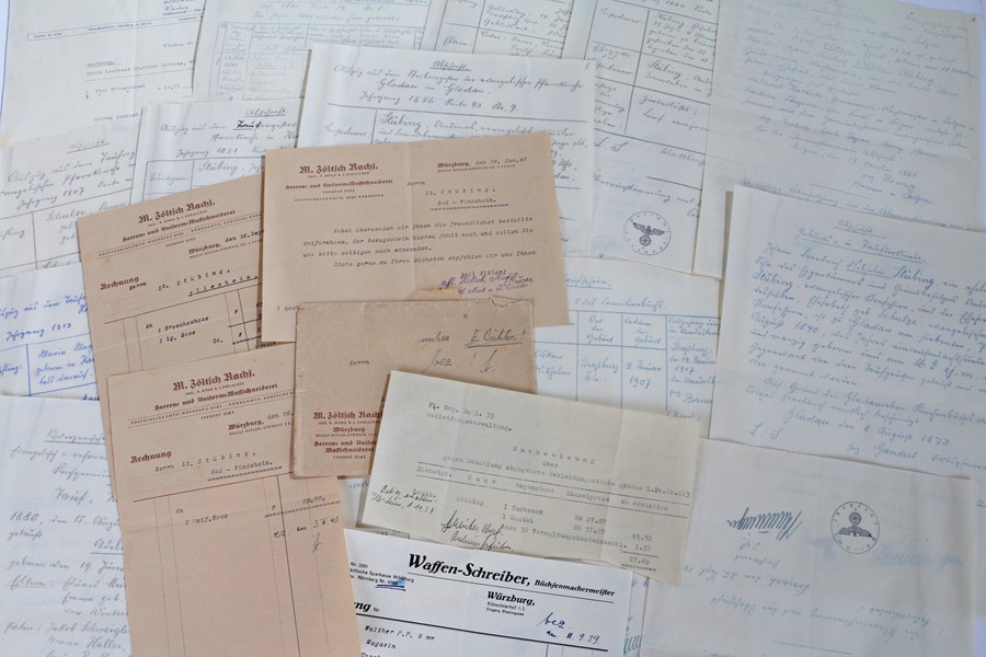 Second World War German documents to a Leutnant Dr. Oscar Stubing of Wurzburg, a Luftwaffe