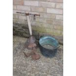 Oval copper pan, Swiftsure copper wash dolly, three foot shoe last (3)