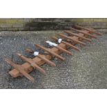 Pine hanging rack with ten horizontal struts and metal hooks, 191cm x 60cm