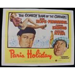 Paris Holiday (1958) film poster, starring Bob Hope, Fernandel, and Anita Ekberg, 56cm x 71cm,