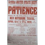 Gilbert and Sullivan theatre poster dated April 1920, "Present the Sparkling Gilbert and Sullivan