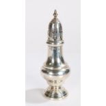 George V silver sugar castor, Birmingham 1910, makers mark rubbed, of baluster form, raised on a