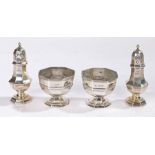 George V and George VI silver condiment set, one salt Sheffield 1933, the other pieces Sheffield