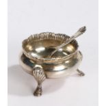 George V silver salt, London 1922, makers mark rubbed, of cauldron form with gadrooned rim, raised