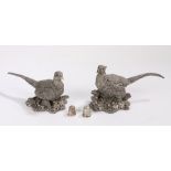 Country Artists filled silver cock and hen pheasants, two silver thimbles (4)