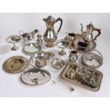 Silver plated wares, to include Elkington coffee pot, pair of octagonal bonbon dishes, tureen and