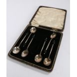 Set of six George V silver coffee spoons, Birmingham 1929, makers mark rubbed, with black coffee