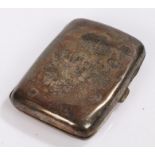 George V silver cigarette case, Birmingham 1913, maker T H Hazlewood & Co, the exterior initialled