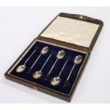 Set of six George VI silver coffee spoons, Birmingham 1947, maker Hukin & Heath Ltd, with black