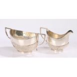 Edward VII silver milk jug and sugar bowl, Birmingham 1901, makers marks rubbed, with gadrooned