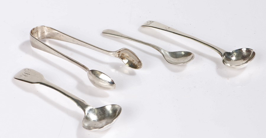 George III silver mustard spoon, George IV silver mustard spoon, George V silver condiment spoon,