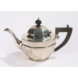 George V silver teapot, Birmingham 1918, maker George Edward & Sons, of octagonal form with ebonised