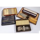 Cased sets to include set of six silver handled tea knives, forks, fish servers, cake knife (5)