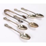 Five Victorian silver coffee spoons, Birmingham 1897, maker Elkington & Co Ltd, with beaded shell