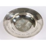 Elizabeth II silver dish, London 1981, the central field engraved with depictions of the Victoria