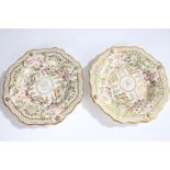 Pair of 19th Century porcelain plates, each with wavy gilded rims, painted flowers on a white and