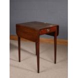 19th Century mahogany drop leaf pembroke table, fitted single end drawer and raised on square