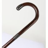 Victorian rosewood and silver mounted walking cane, London 1860, having silver tipped handle and