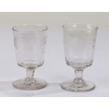 Pair of Victorian sherry glasses, each with a band of etched decoration, each approx. 10.5cm high (