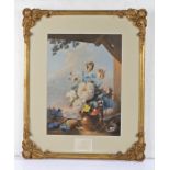 19th Century coloured Baxter print 'The Gardeners Shed', housed within a gilt and glazed frame, 27cm
