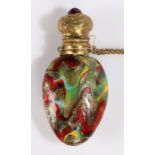 Italian glass and gilt metal scent bottle, having ruby glass and gilt metal hinged top and oval