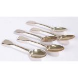 Four George III and later Scottish silver dessert spoons, various dates and makers, 3.9oz