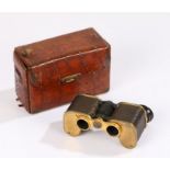 Pair of Carl Zeiss Teleater Binoculars, in gilt metal with lizard skin grips and a crocodile skin