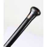 George V silver topped walking cane, London 1933, with ebony tapering shaft, 91cm long