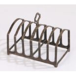 George V silver toast rack, Birmingham 1926, maker Adie Brothers Ltd., of plain form with six