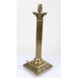 20th Century brass corinthian column table lamp, raised on square base, 46cm tall excluding fitting