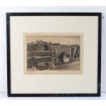 Reginald Green (British 1884 - 1971), black and white etching of The Barbican Sandwich, pencil