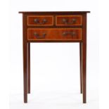 Regency style mahogany and boxwood strung side table, the top with boxwood crossbanding above two