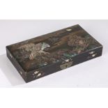 Meiji period Japanese box, inlaid with an eagle and monkey among rocks and tree's at moonlight, 30.