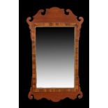 George II style mahogany and walnut wall mirror, with scroll border and walnut crossbanded surround,