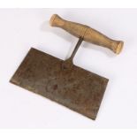 Victorian herb chopper, with turned treen handle and steel blade, 15.5cm wide