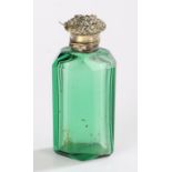 Victorian green glass and gilt metal scent bottle, having gilt metal hinged top embossed with