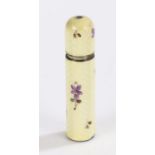 Sterling silver and enamel scent bottle, of cylindrical form, the screw top enclosing and ivorine