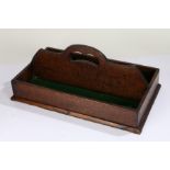 Oak two compartment cutlery tray, with shaped carrying handle, 42.5cm wide