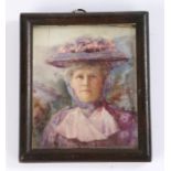 Late19th/Early 20th Century hand painted portrait miniature on ivory, depicting a lady wearing a