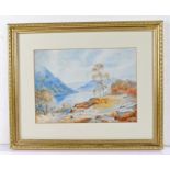 19th Century British School, watercolour landscape depicting a river scene, initialled F.E.P, housed