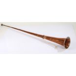 Copper hunting horn, with brass mouthpiece and part silver plated stem and copper horn, 101cm long
