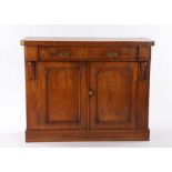 Victorian mahogany chiffonier base, the rectangular top above a frieze drawer and a pair of cupboard