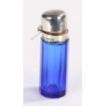 Late Victorian silver and blue glass scent bottle, London 1900, maker W.C, having plain silver