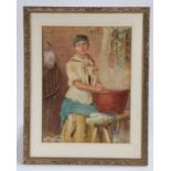 H T Johnson, lady washing clothes in a terracotta pot, with net and fish on a hook to the rear