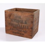Early 20th Century folk art type pine advertising box, stencilled with 'The Norfolk Cordialine' F.