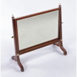 19th Century mahogany and boxwood strung toilet mirror, with ivory finials above pilasters and