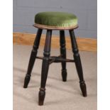 Victorian stool, the pad seat above turned legs united by stretchers, 30cm wide, 54cm high